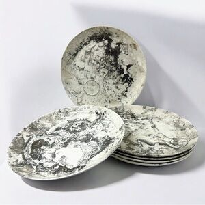 Vintage Harkerware Woodsong Maple Leaf Plates Set of 6 Black Gray Marbled USA